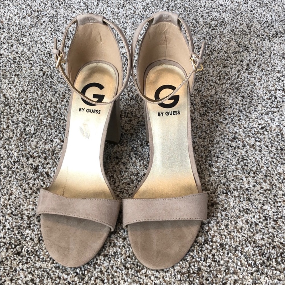 Guess Nude Suede Sandal Heels